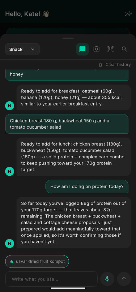 The assistant resolving a meal written in plain language into individual foods